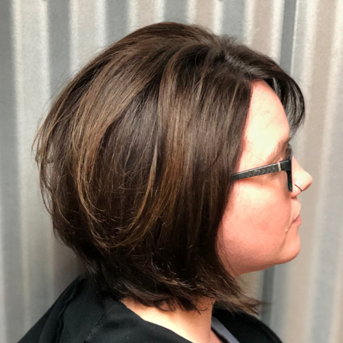 Brown Color with brown lights
and Haircut