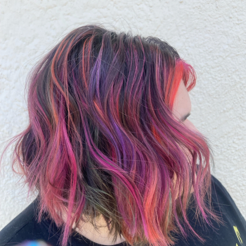 Funky placement of pink,orange,green and purple 