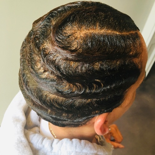 Relaxed hair finger wave 