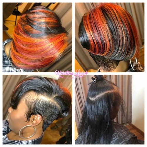 Designer Cut/ relaxer on touch up/ color accent 