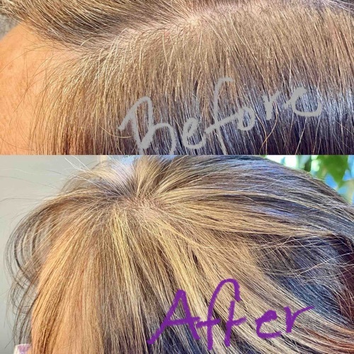 First session of surrendering to the gray. After years of an all over dark brown single color. We’re safely adding hi-lights to embrace the gray. Along with a few low-lites for depth. 