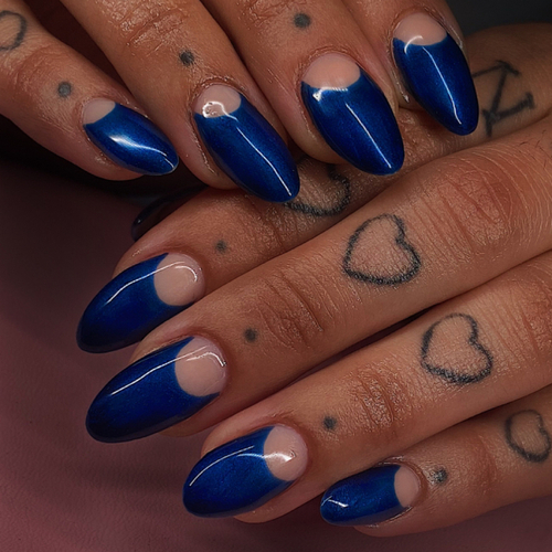 French nail art on structured gel manicure on natural nails 