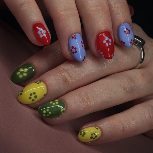 Level 1 nail art on structured gel manicure 