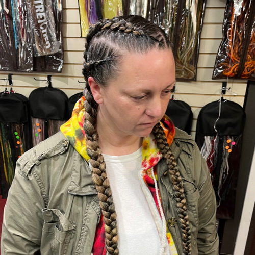 Double Dutch Braids w/ hair fed in, accent braid.