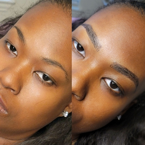 Before and after microbladed brows