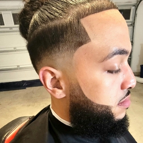 Bald low fade/ with beard/razor line