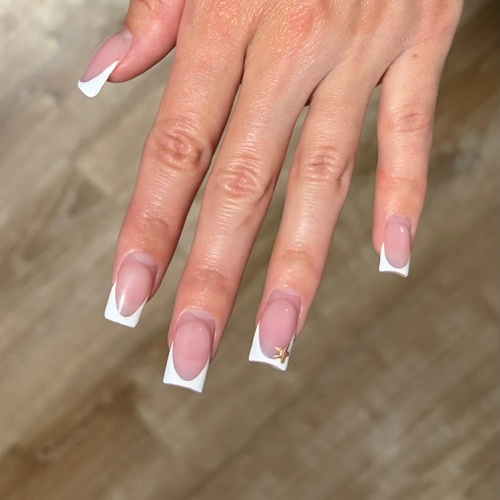 Short square acrylics with classic white French tips