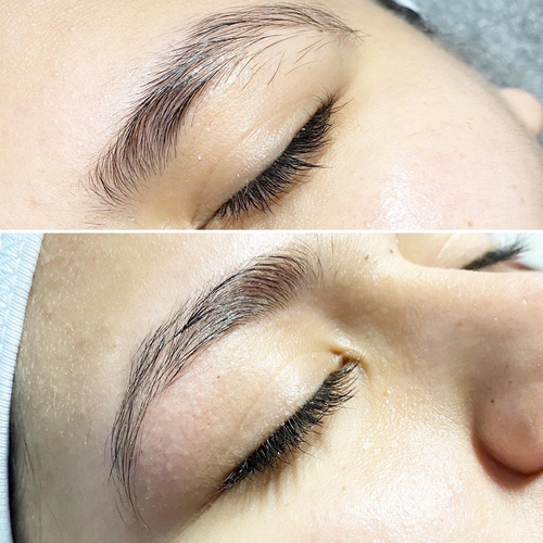 Brow shaping, before and after.