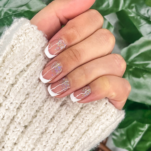 French Gel Mani with Ombre glitter design 