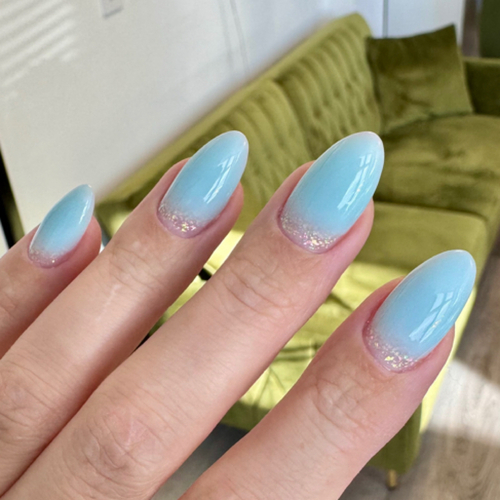 Baby Blue color with a sparkling cuticle 
