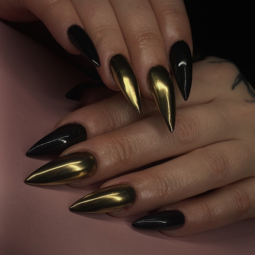 Chrome nail art on gel-x extensions