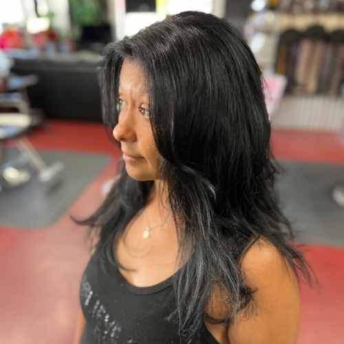 All over Color, Haircut, Conditioning treatment, Blowout Style!
