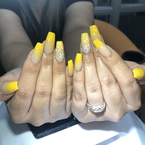 Louis Vuitton Yellow Nails  Yellow nails, Acrylic nails coffin short,  Yellow nails design