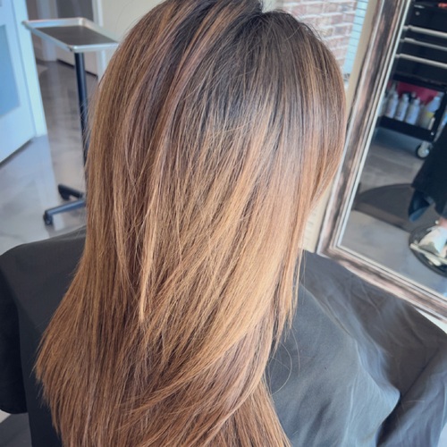 Feathered Cut and Brushed Copper Balayage