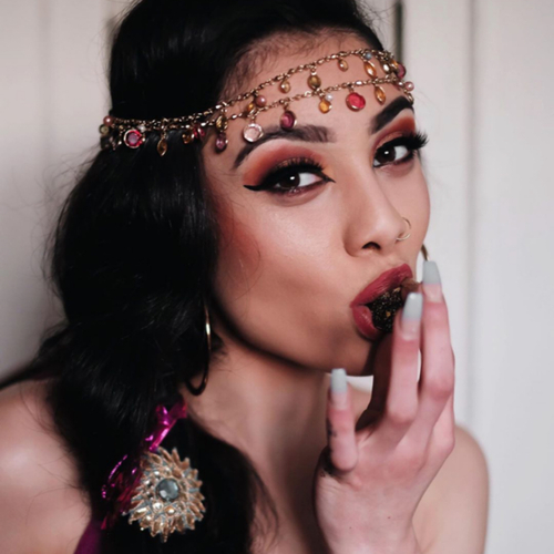 Full glam editorial makeup 
Hair in a decorated braid 
(This was a styled shoot for a chocolatier Company)  ￼