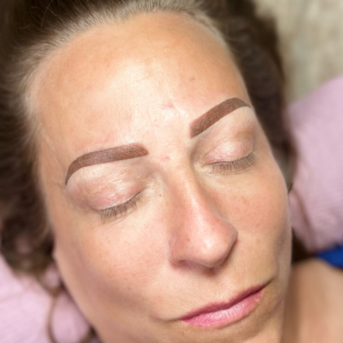 Combo brows ( Powder brows with hair strokes) 

Results heal 20-30% lighter and softer