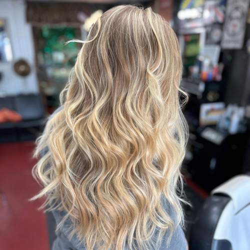 Full Custom Blonding, Haircut, Gloss with Olaplex treatment and iron style!