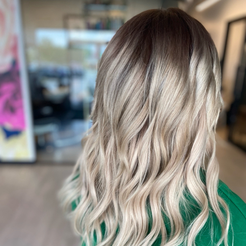 Balayage with root melt and 2 rows of extensions 
