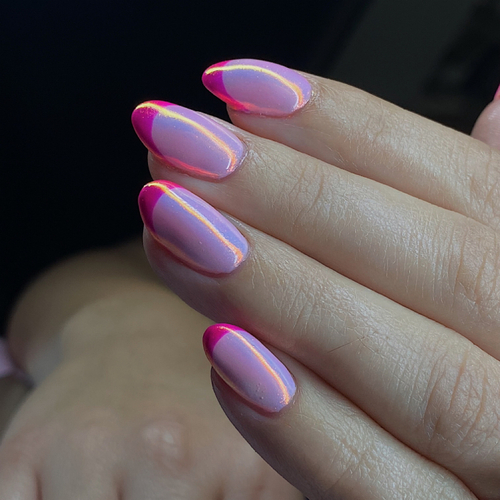French nail art w/ chrome on structured gel manicure