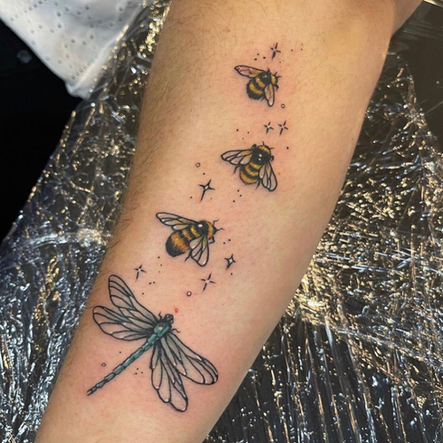 Full color 3 bees& dragonfly Memorial Piece 