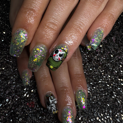 Total price- $140.00

ACRYLIC SHORT FULL SET- $70.00

FULL GLITTER/COLOR ACRYLIC- $10.00

CHARACTER NAIL ART- $60.00
