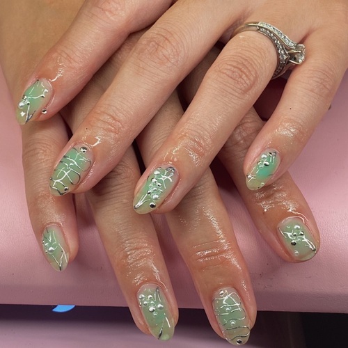 Level 3 nail art on structured gel manicure 