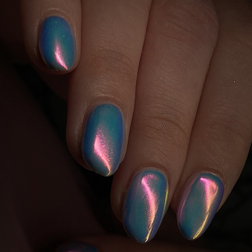 Chrome nail art on gel-x extensions 