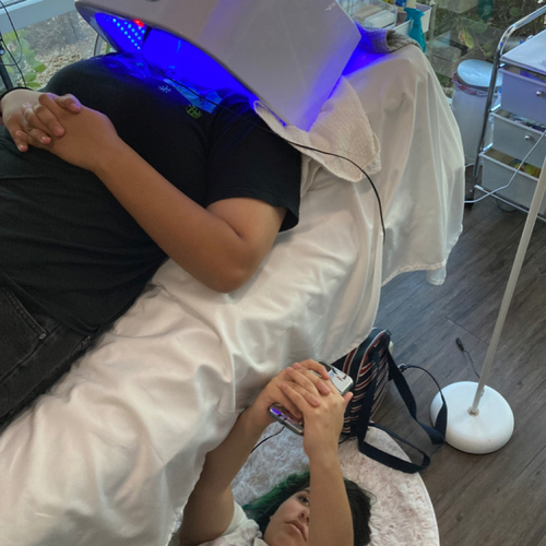Facials are great treatments for back to school! Big sister getting a treatment, while little sister waits her turn.