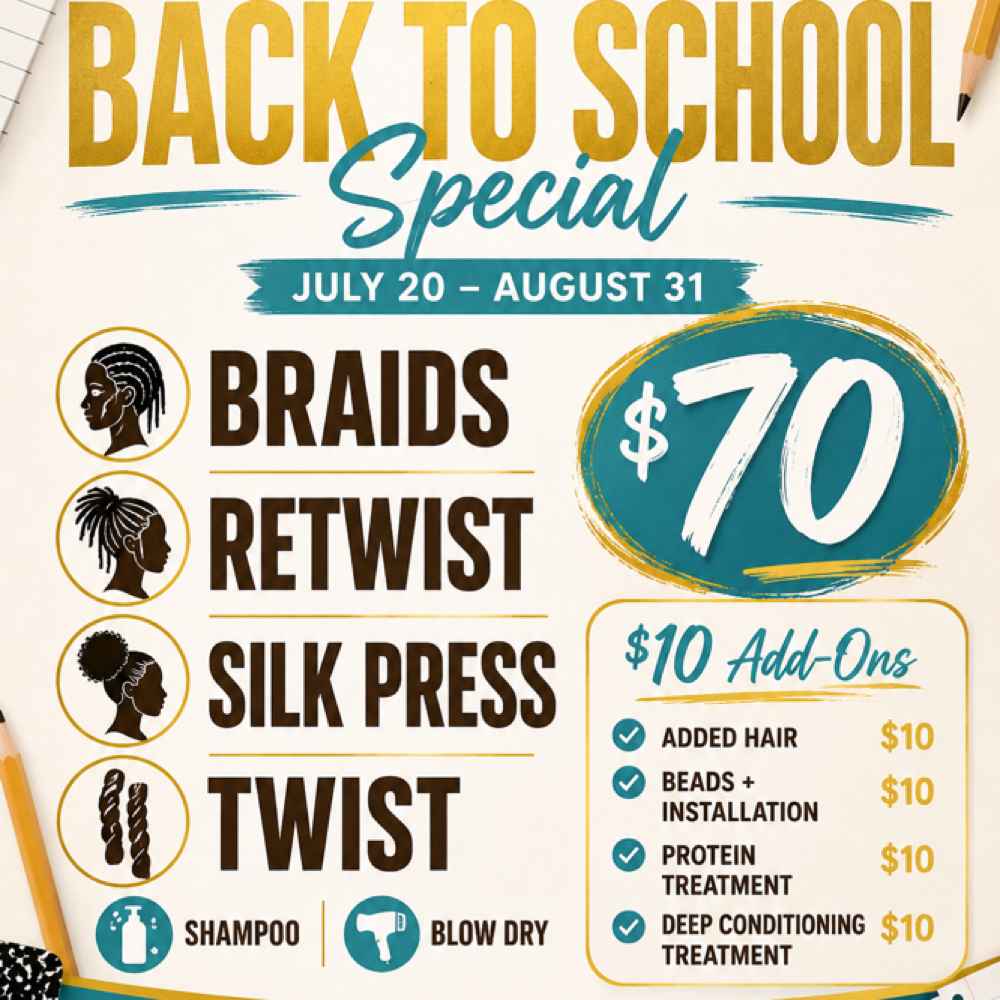 $70 Styles. (CONTACT FOR SERVICE) at Natural Locs and Braids in Columbia, SC