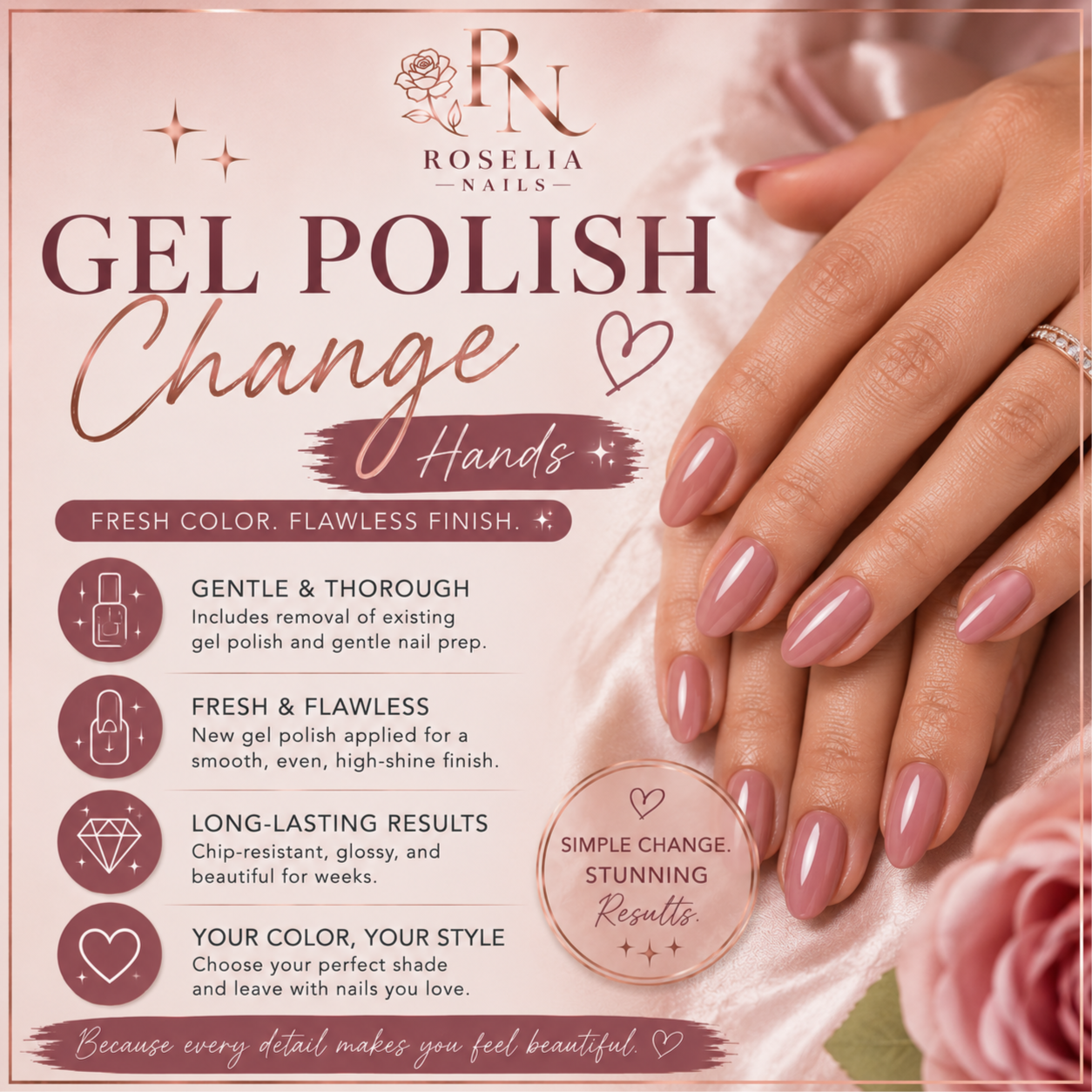 Gel Polish Change – Hands at Roselianails in Temple, TX