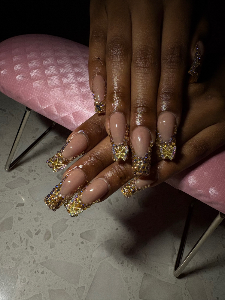 Blinged Out Acrylic French Full Set