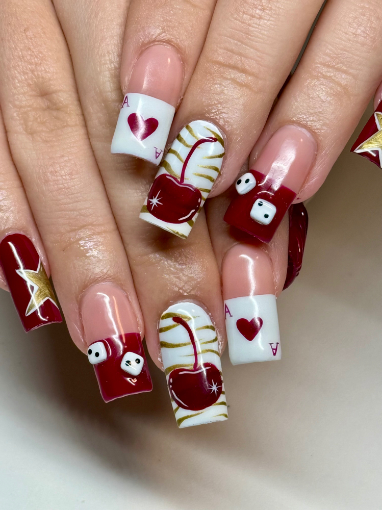 Gel-X full set with designs at The Nail Muse in San Diego, CA