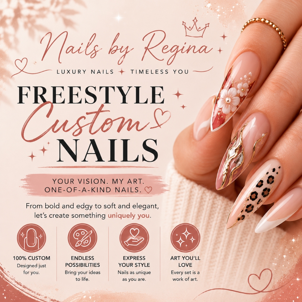 Freestyle/ Custom Set at Regina's Hair & Nail Studio in Corning, CA