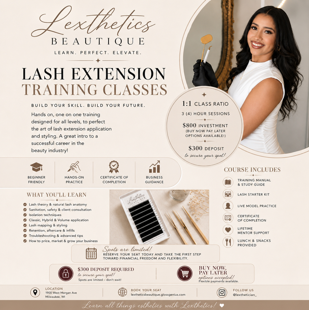 1:1 LASH EXTENSION TRAINING COURSE at Lexthetics Beautique in Milwaukee, WI