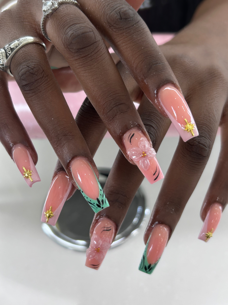 Medium Sqaure Full Set & Nail Art at Kat Klawzz in Little River, SC