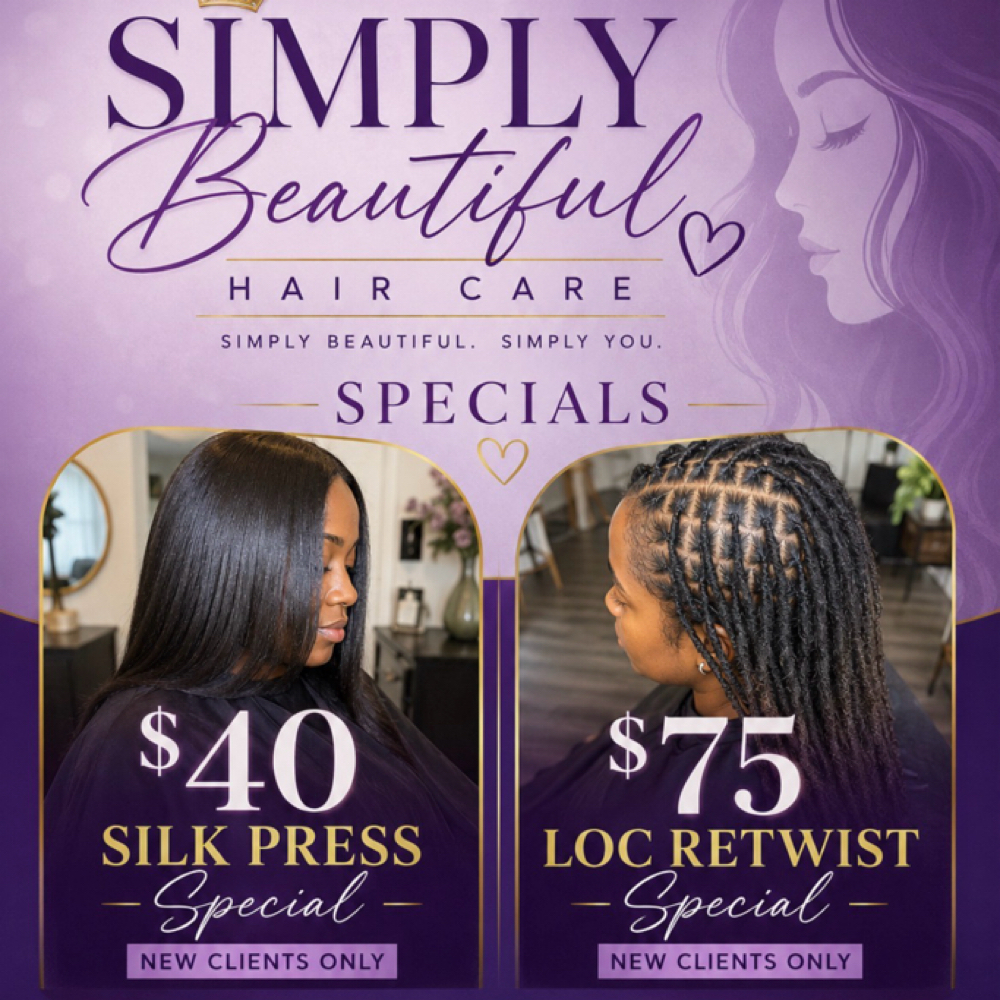 $40 SILK PRESS SPECIAL 🔥 at Simply Beautiful Hair Care in Lithonia, GA