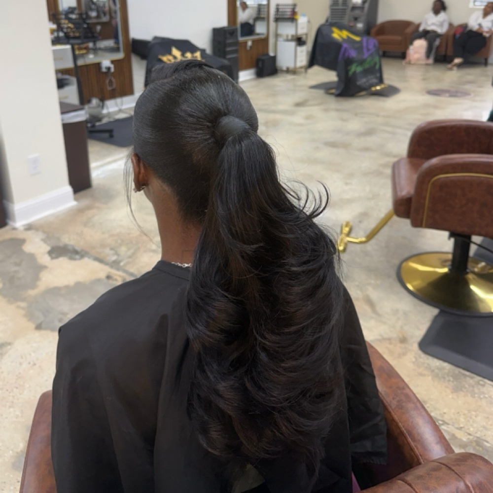 Sleek Natural PonyTail at Queen’s Crown Hair in New Orleans, LA