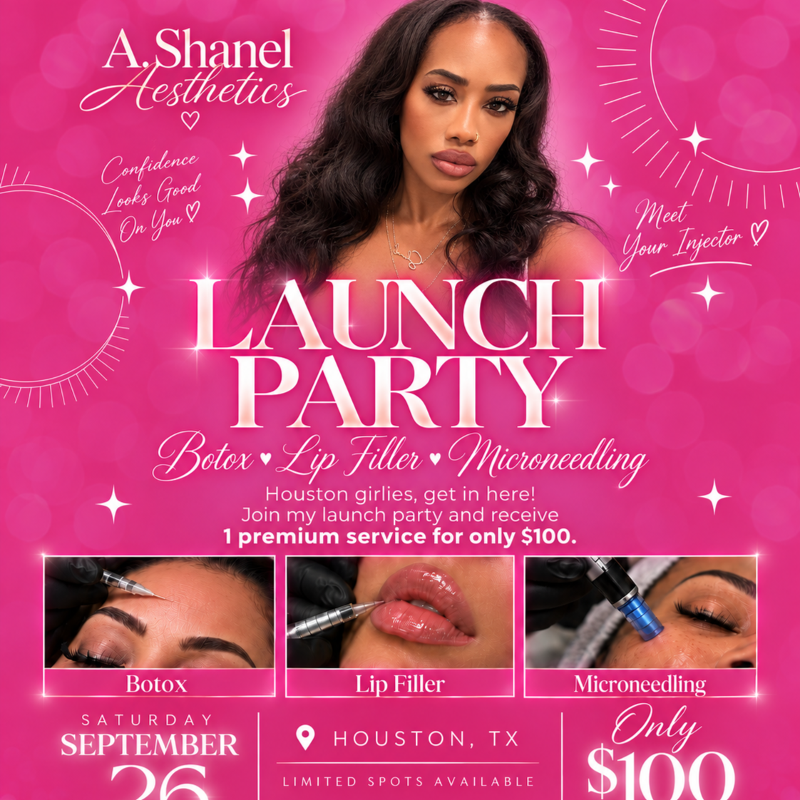 Microneedling Launch Party Model at A. Shanel Aesthetics in Houston, TX