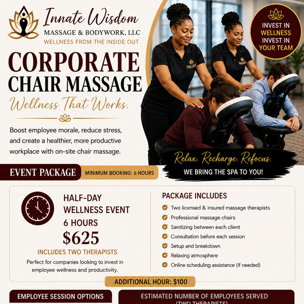 SPECIAL EVENT- CHAIR MASSAGE at Innate Wisdom Massage and Bodywork in Desoto, TX