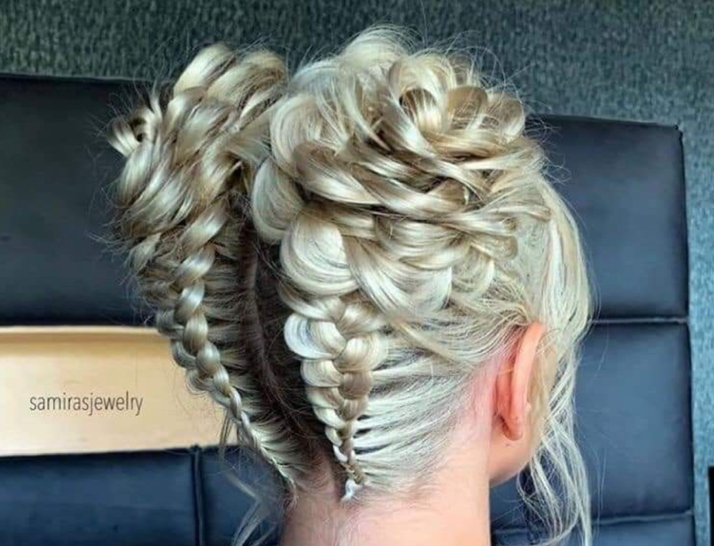 2 BRAIDS, 2 FLOWE BUNS, 2 BANGS