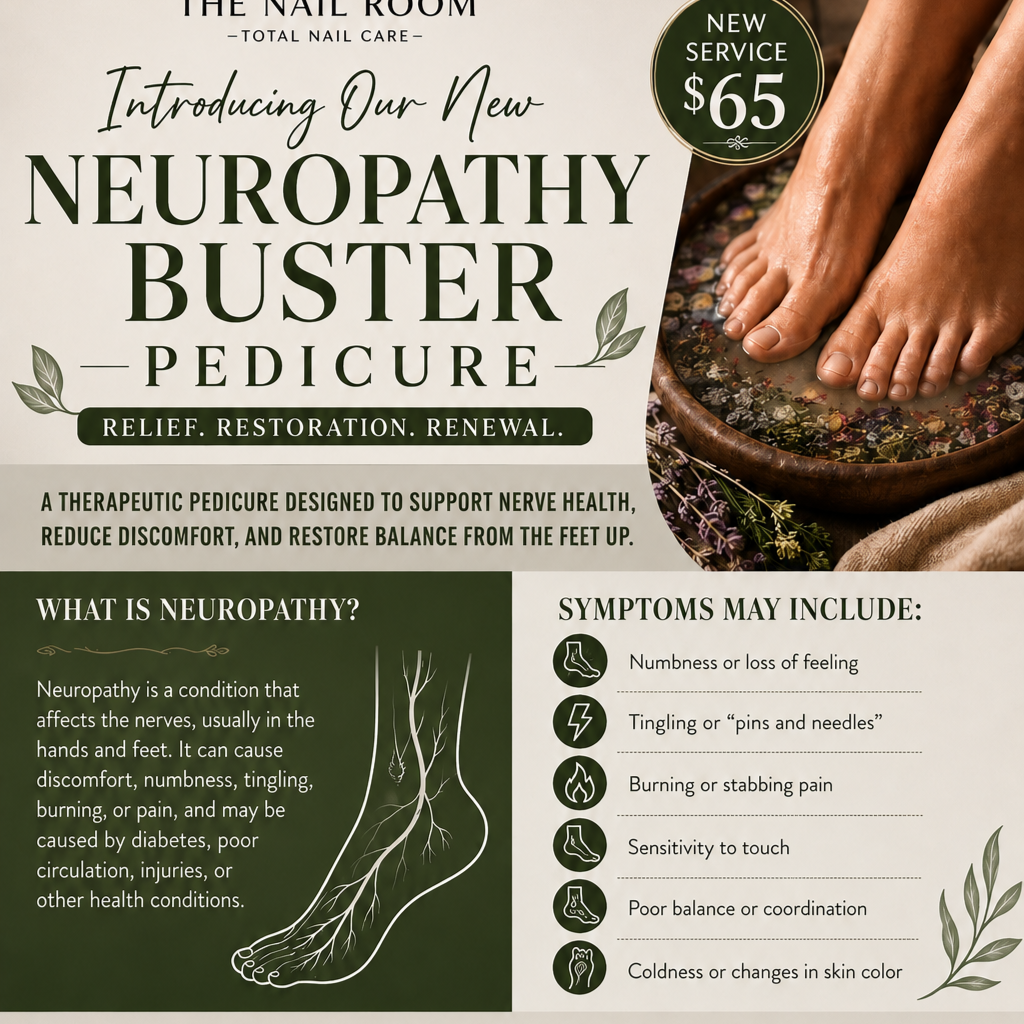 Neuropathy buster pedicare at The Nail Room-Total Nail Care in Hartford, WI