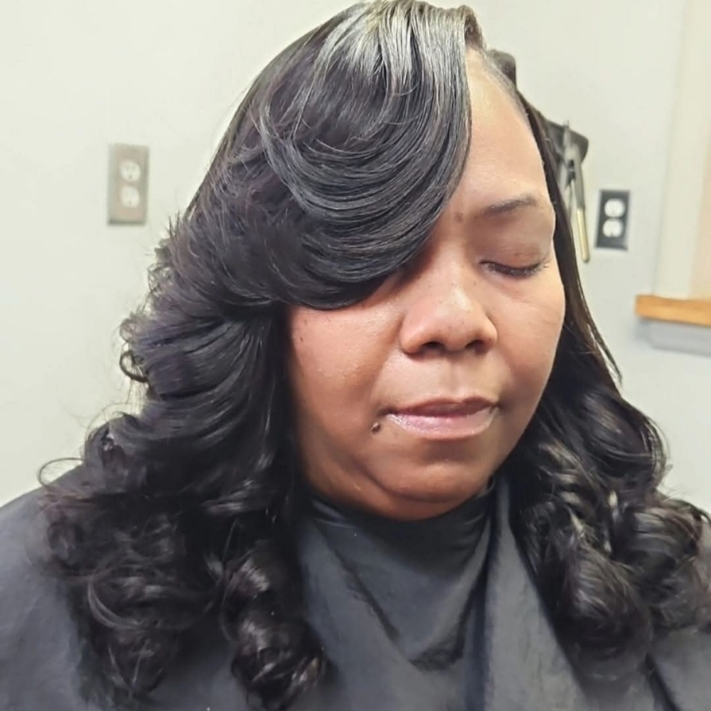 Sewin w/layered Bangs and Curls at Leandrea's in Chesterfield, VA