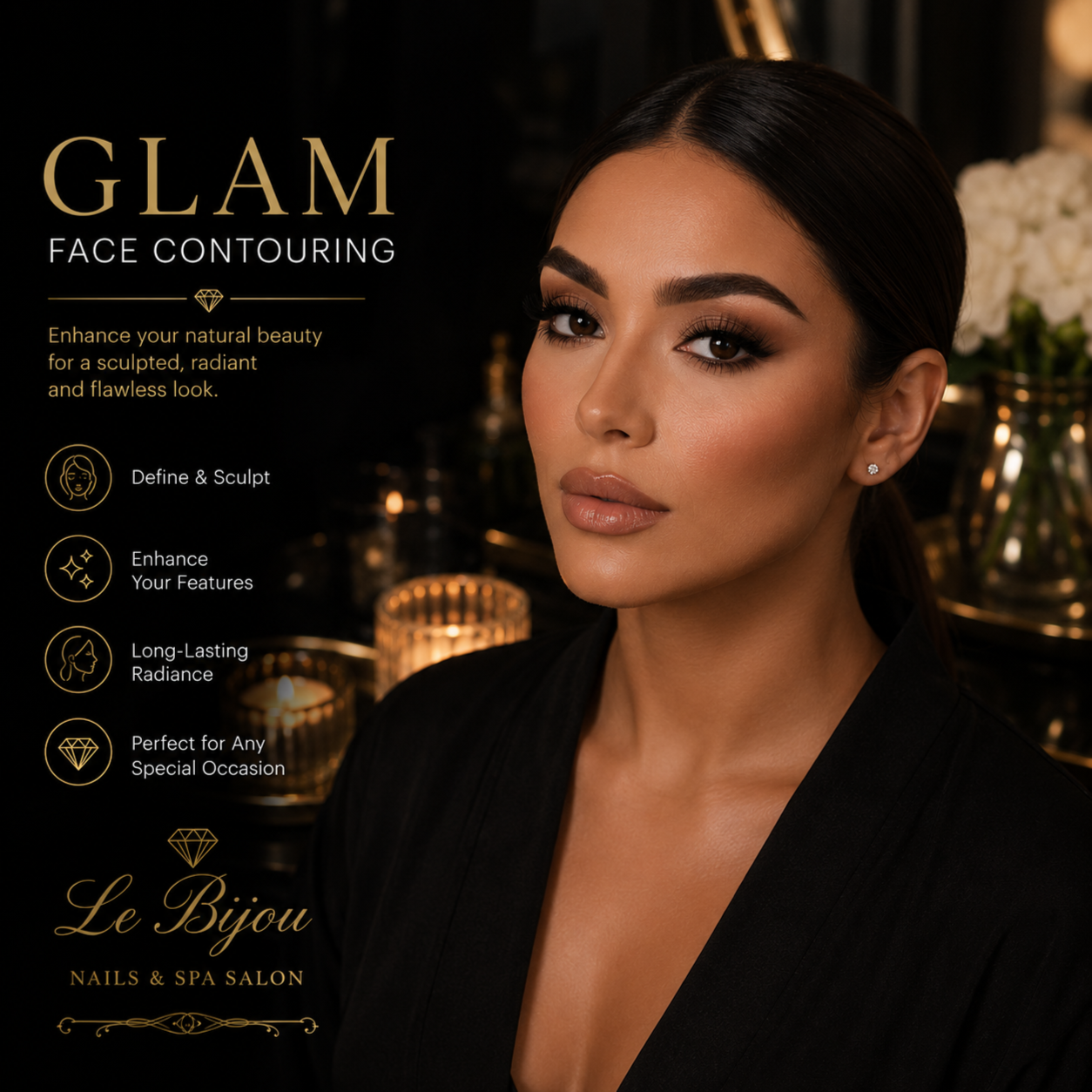 Makeup Services - Glam (Contouring) at Le Bijou Nails and Spa Salon in Houston, TX