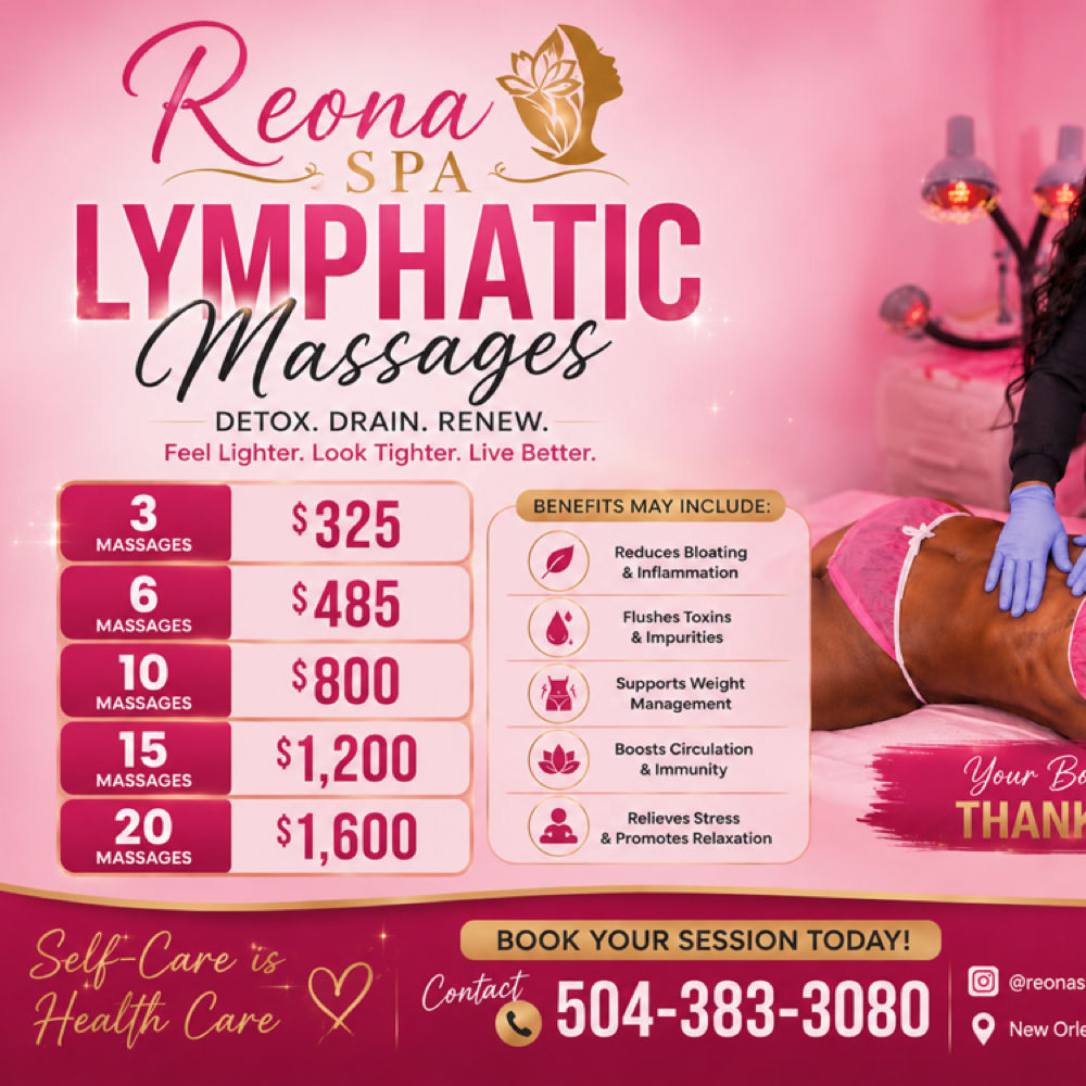 3 Lymphatic Massages at Reona Spa in Gretna, LA