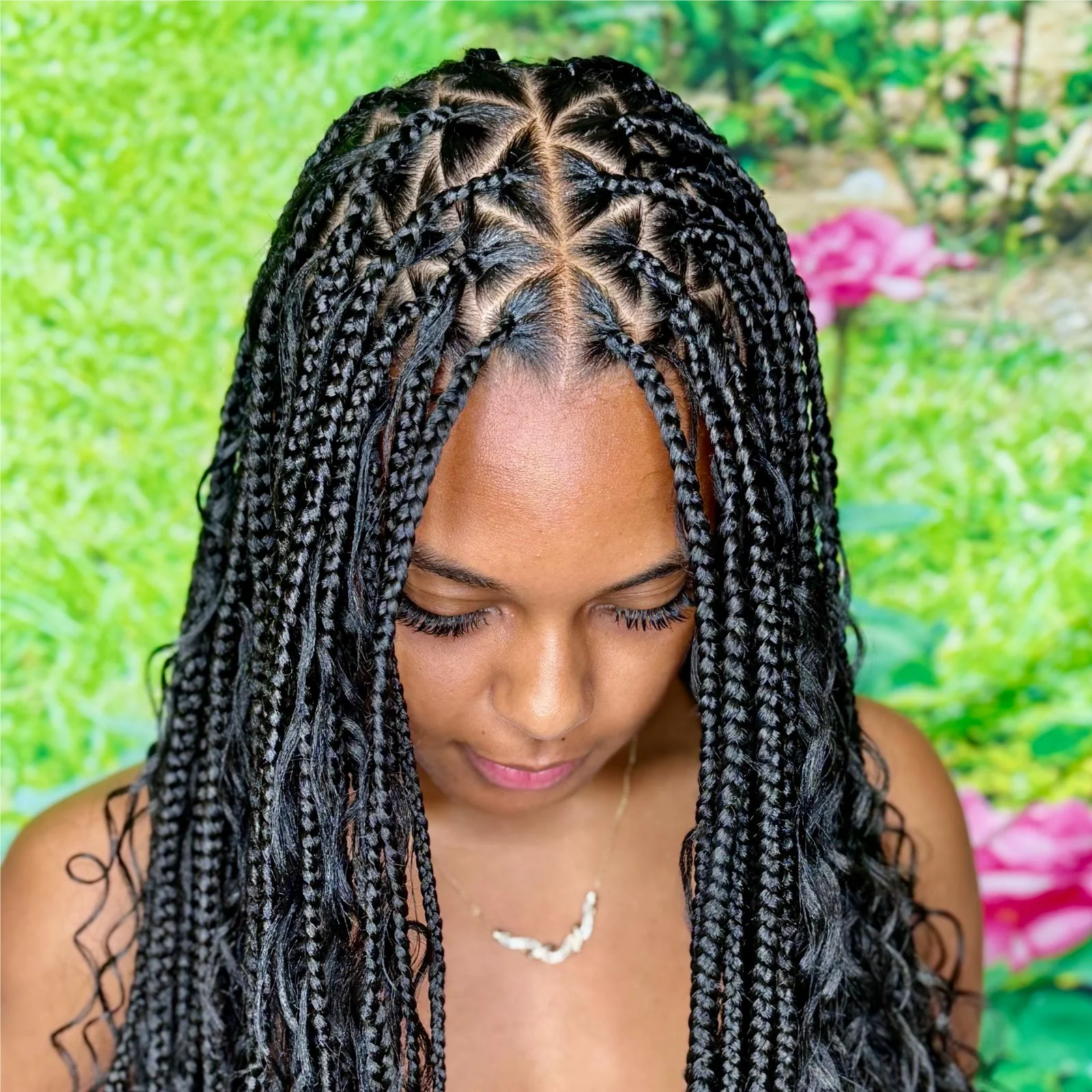 Med Boho Triangle Part Braids at Hollywood Soul Salon Ouchlesshairbraiding in San Diego, CA