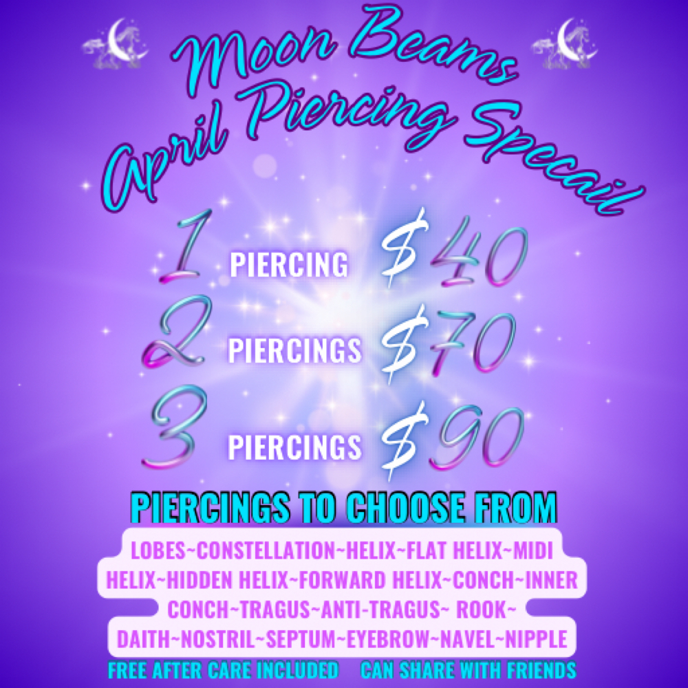 April Anniversary Piercing Special at Moon Beams Tattoo & Piercing in Pocatello, ID