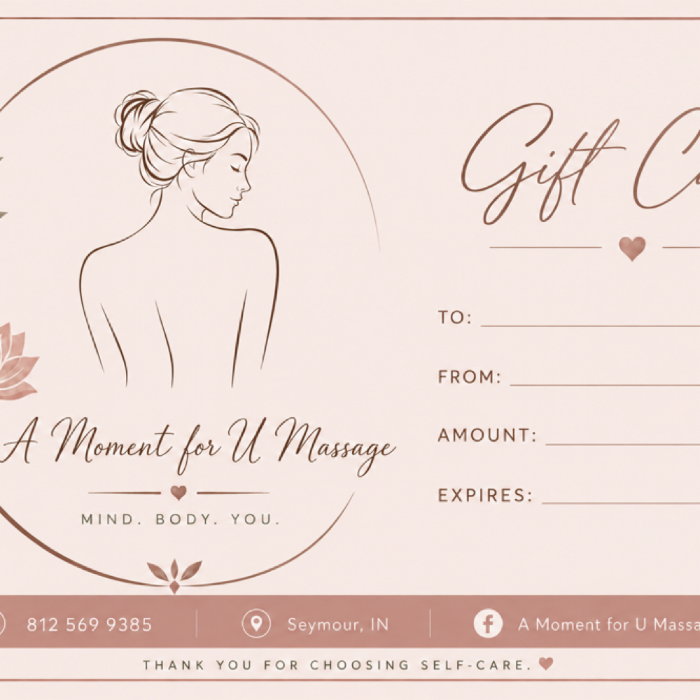 Gift Card 30 Mins at A Moment for U Massage in Seymour, IN