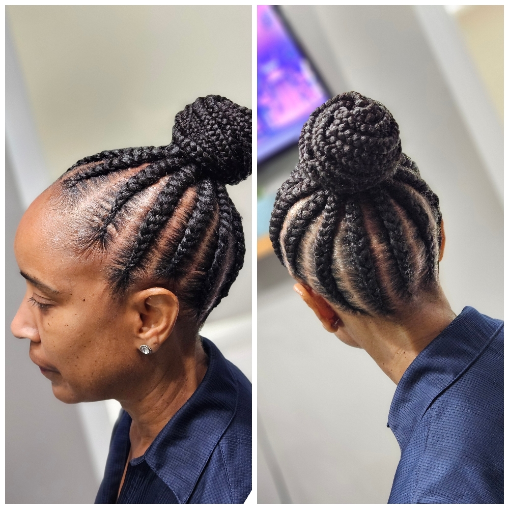 Braids in high bun at NaShae Stylez in Pensacola, FL