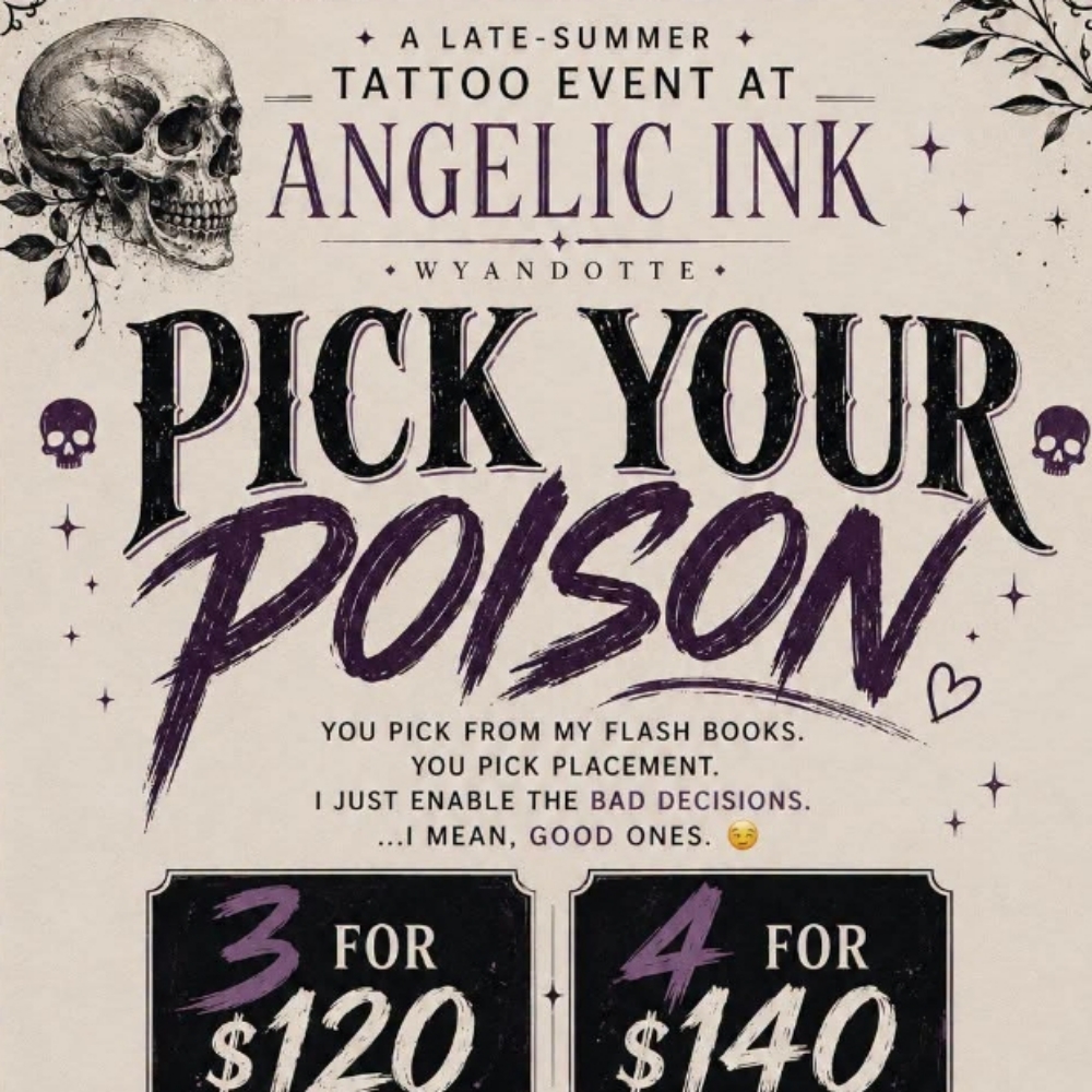 Late summer flash event at Angelic Ink in Wyandotte, MI