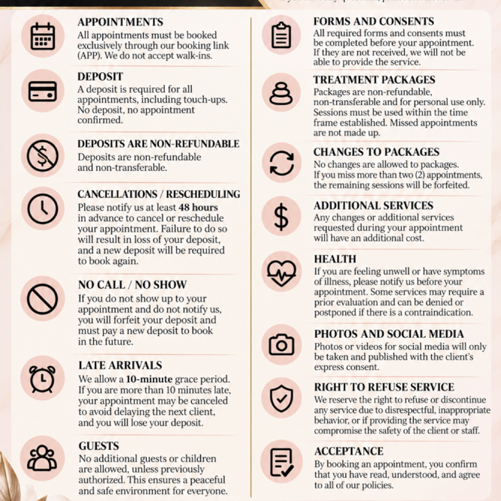 Policies at Bella Esthetic and Spa  LLC in Cleveland, OH